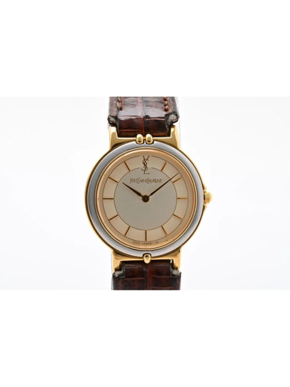 Saint Laurent YSL 2200 Quartz Watch Gold Dial Leather Strap